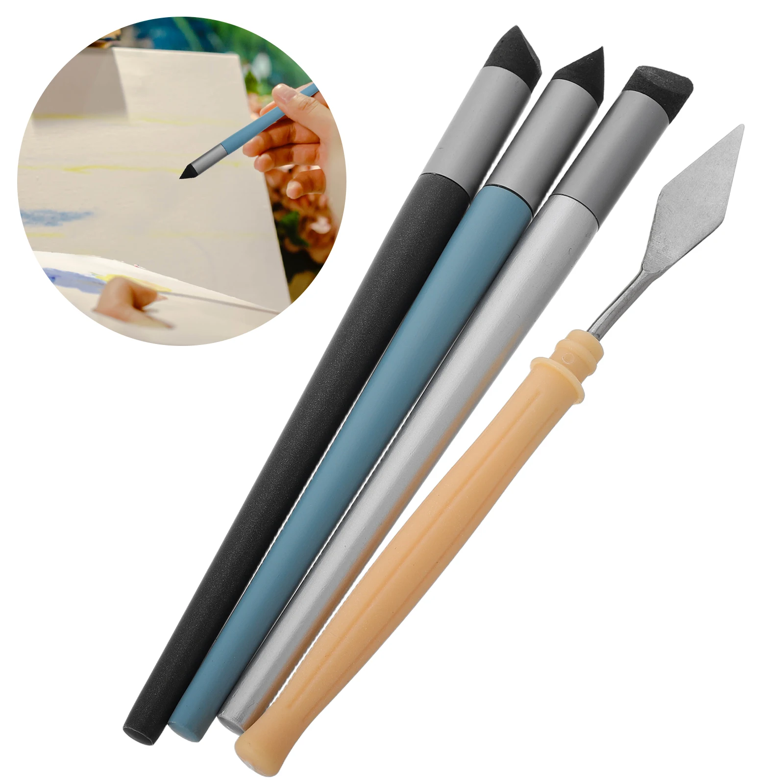 1 Set Oil Pastel Sponge Pen Rubbing Brush Reusable Stump Sketch Wipe Detailed Shading Durable Art Tool Soft Smudge Blending Pen