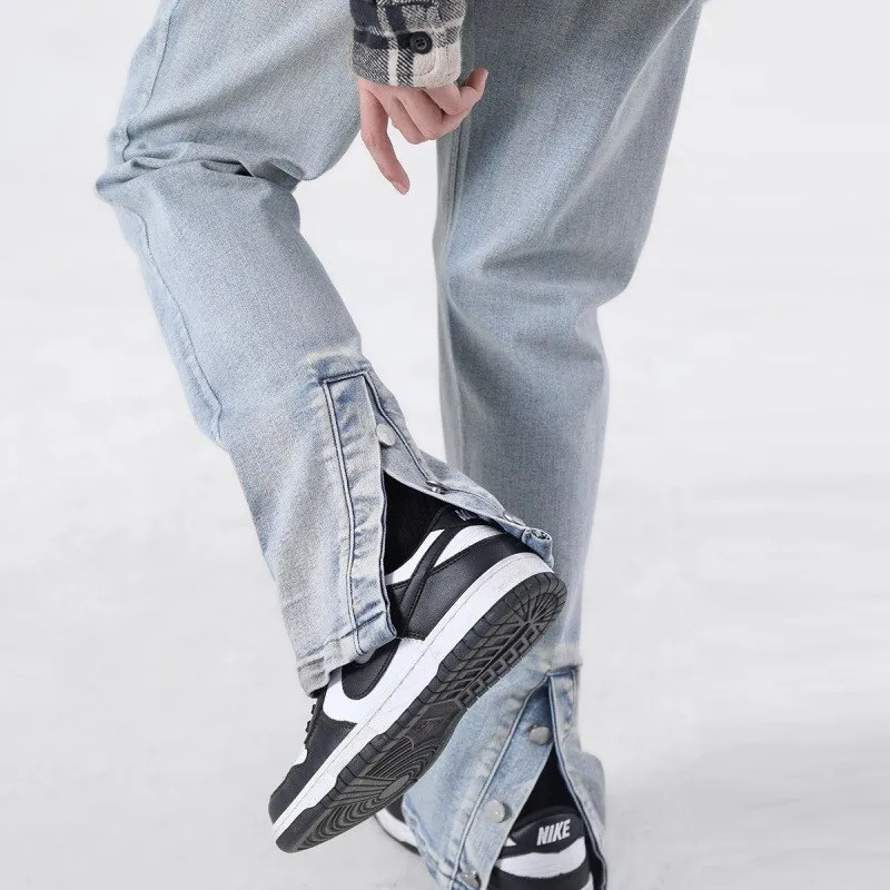 Pure Bla taille haute jambe droite coupe ajustée hommes jean taille moyenne coton décontracté pantalons longs américain Sle Streetwear