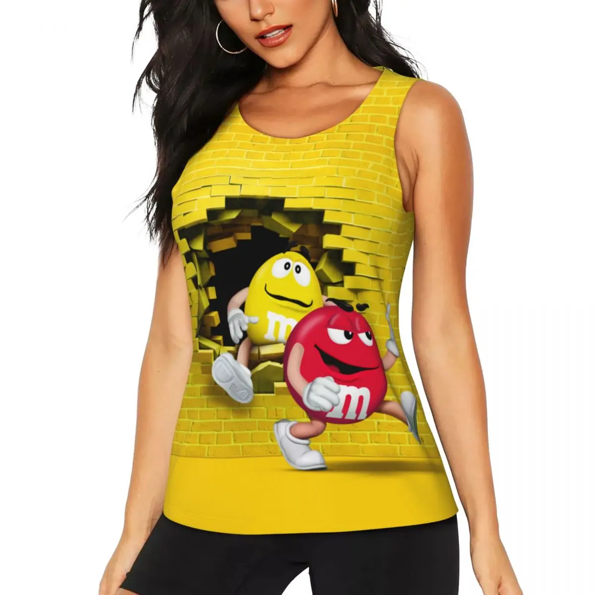 

Custom The Power Of Brand Voice Yoga Shirt for Women M&M's Cartoon Chocolate Athletic Gym Tank Tops