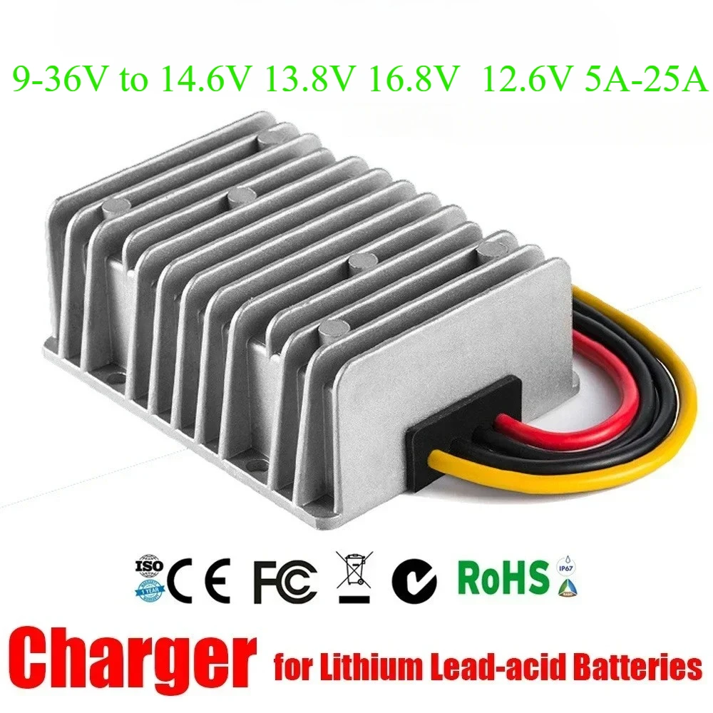 

DC DC Battery Charger 9-36V 12V 24V to 14.6V 13.8V 16.8V 12.6V 5A-25A Constant Current for Lead-acid Lithium Batteries Lifepo4