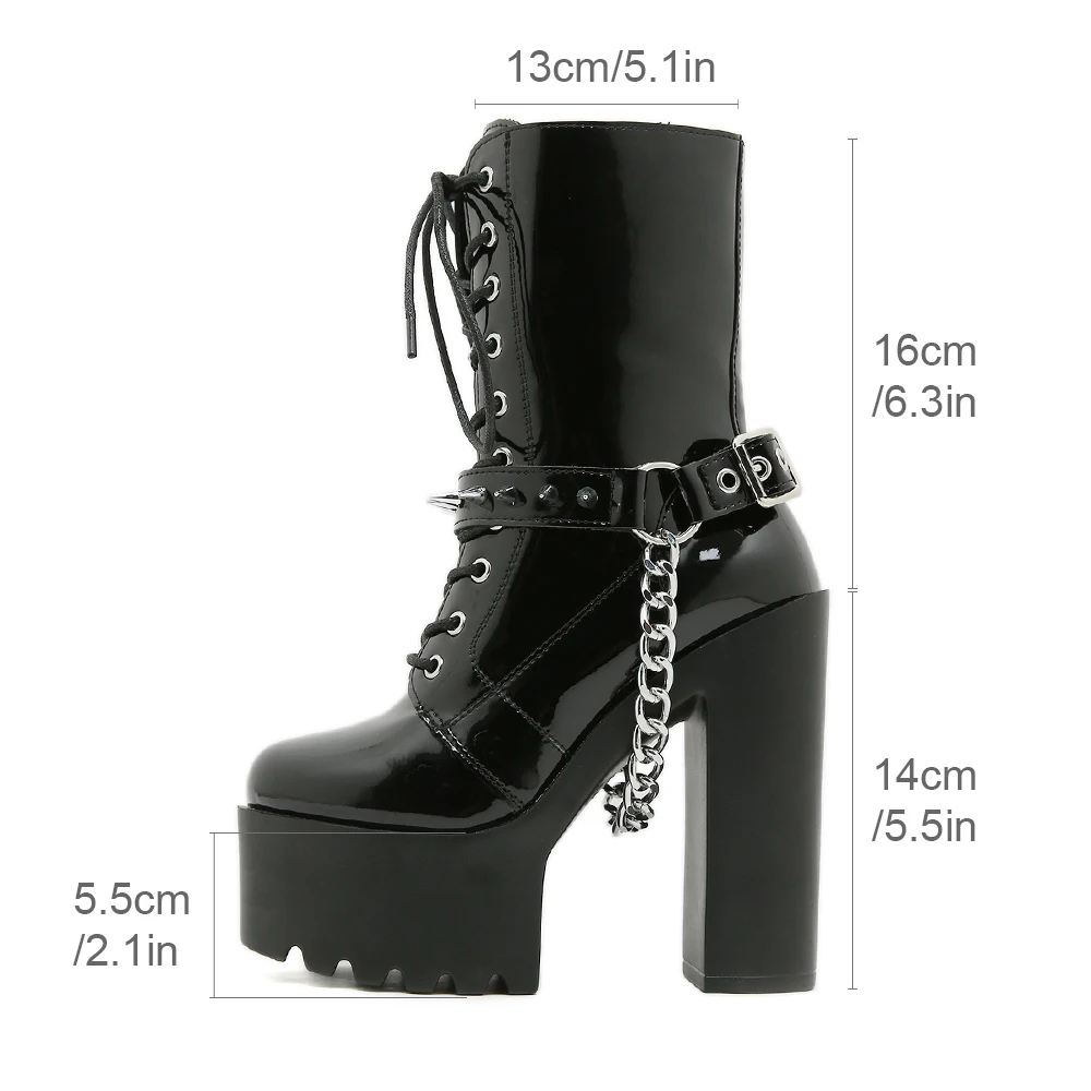 Gdgydh Halloween Punk Platform Boots for Women With Crisscross Straps Chains Rivets High-heeled Boots for Nightclubs And Stages