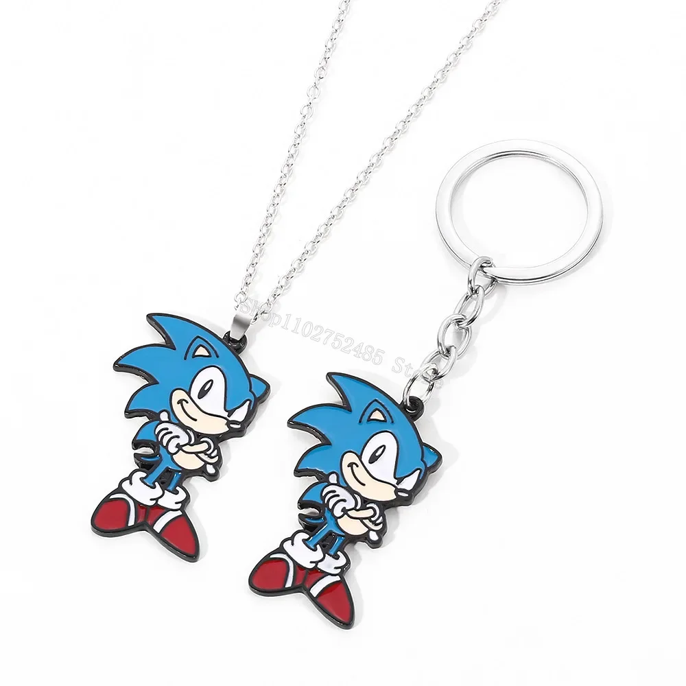 Sonics Keychains Necklace for Men Women Cartoon Anime Figure Shape Key Chains Car Pendants Metal Keyring Charms Accessories Gift