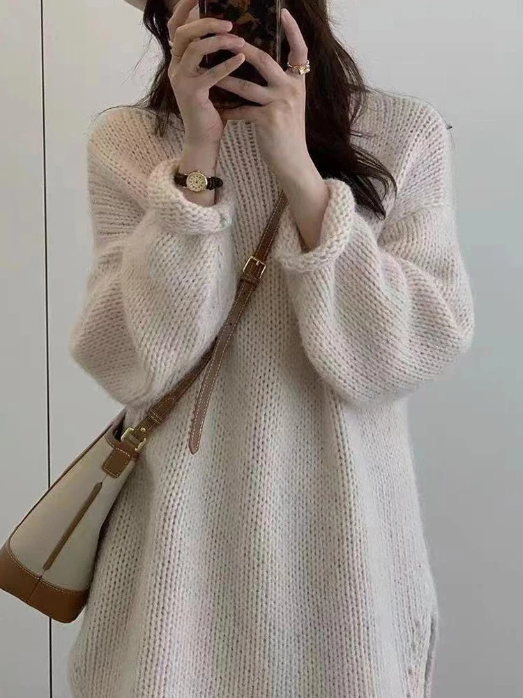 

Women's Autumn Winter New Brand Mid-Length Top for Ladies Chunky Knit round Ne Sweater