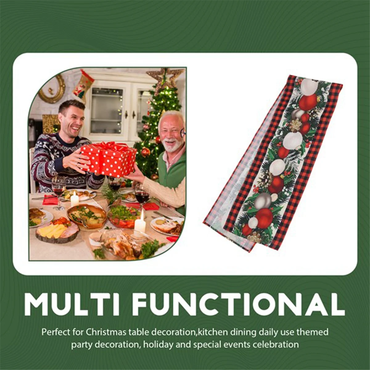 NEW 2PCS Christmas Table Linen Table Runner Check Xmas Decoration Holiday Home Kitchen Decoration Wedding Decor