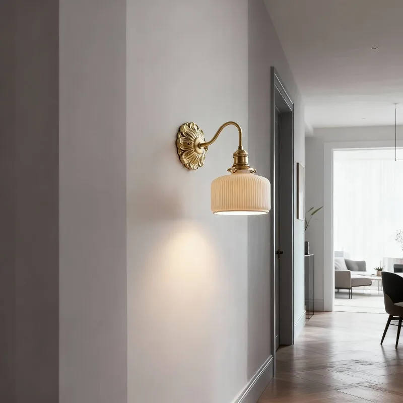 Nordic Modern LED Wall Lamp Copper Ceramic Lampshade Living Room Bathroom Mirror Light Applique Murale Luminaria Bedroom Sconces