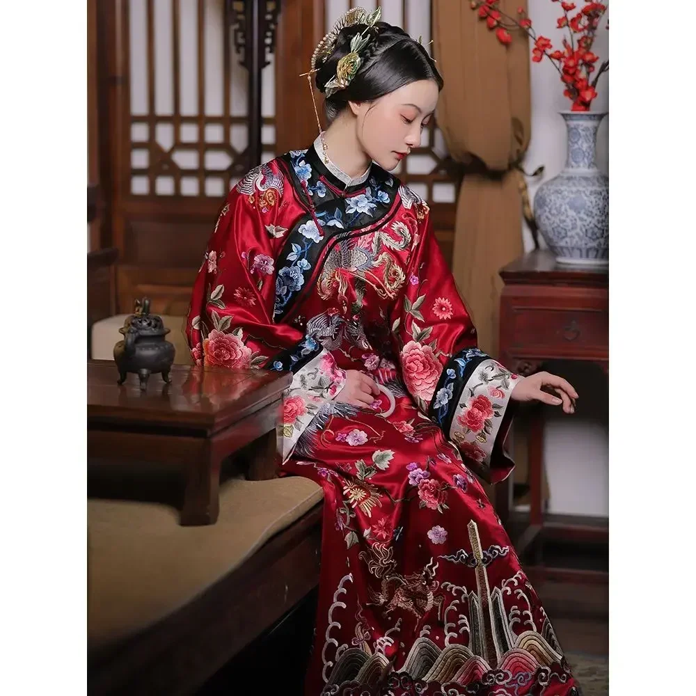 

Hanfu Chinese Traditional Cosplay Costumes Qing Dynasty Qipao Red Printing Imitation Embroidery Improved Cloak Cheongsam Dress