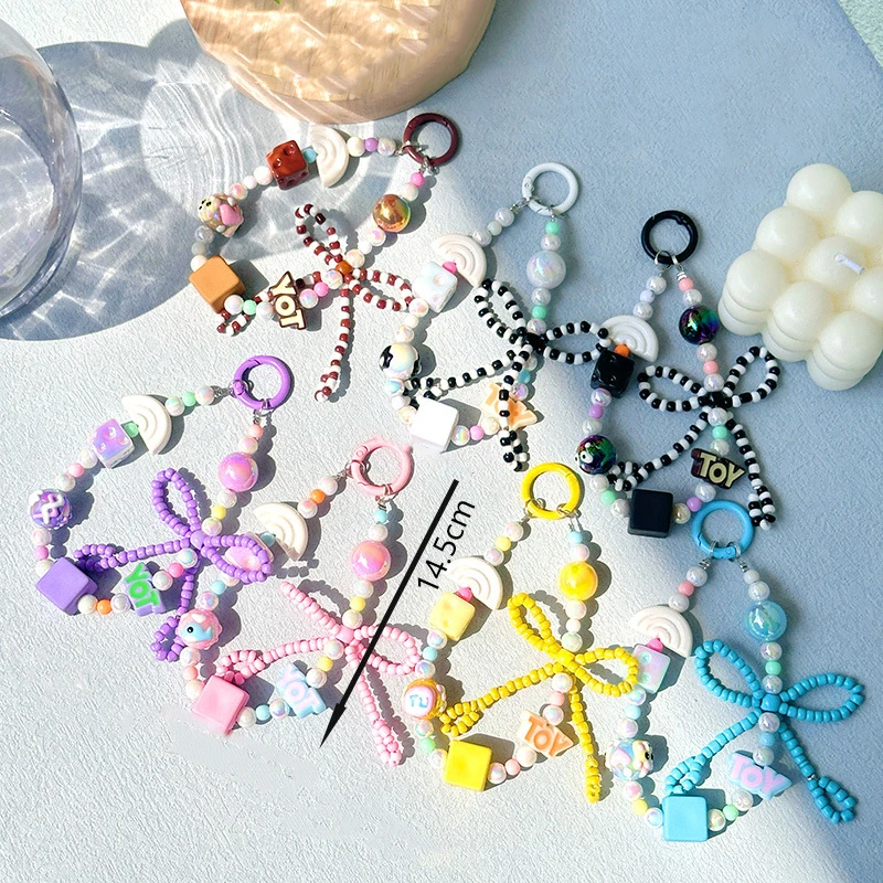 Creative New Bow Hand-painted Bead Beaded Mobile Phone Hanging Ornaments Backpack Decoration Earphone Cover DIY Pendant