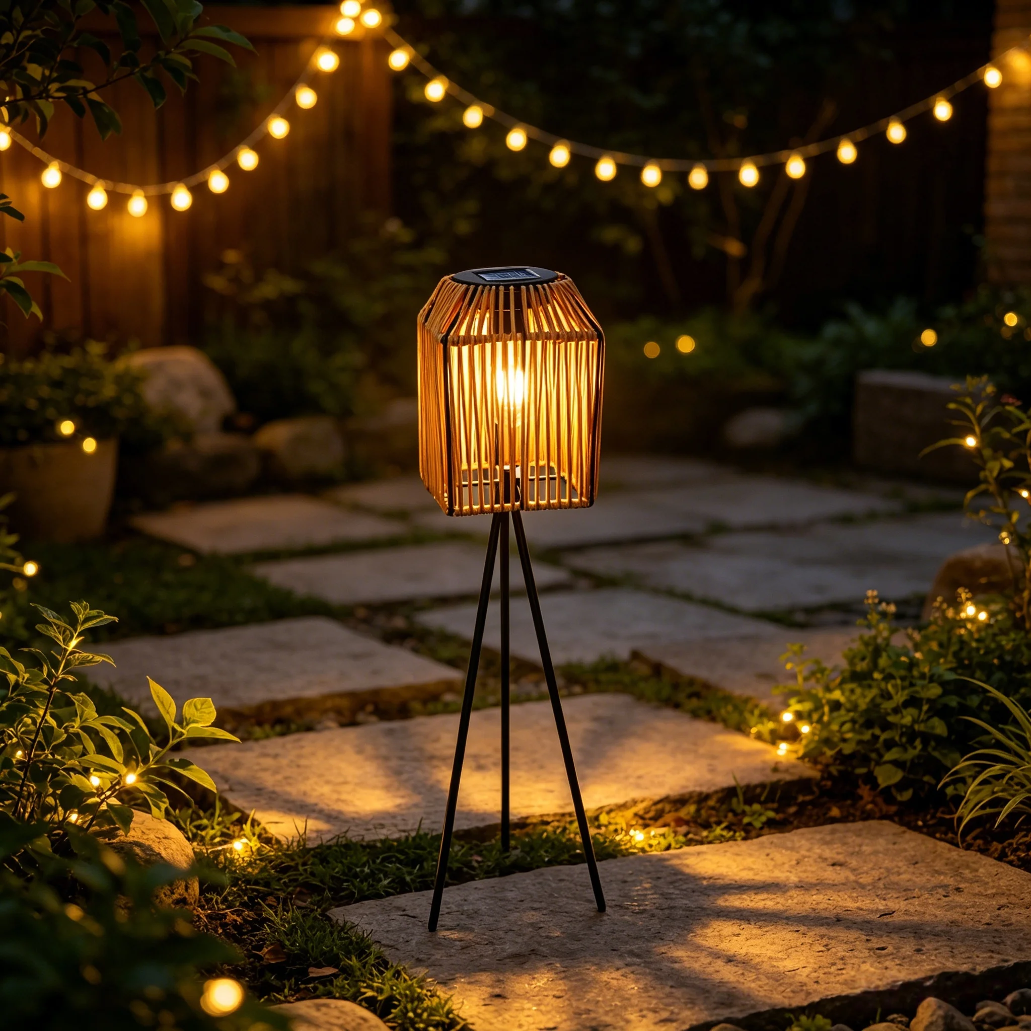 1 Piece of Vintage Handmade Rattan Solar-Powered Floor Lamp, Bohemian Tripod Outdoor Waterproof Garden Lamp, Decorative Lamp for Homestays, Perfect for Home Decor, Weddings, and Hotel and Restaurant Settings, Romantic Ambiance Decoration, Living Room Lamp, Coffee Shop, Patio Corridor, Garden, Creative Gift for Friends and Family