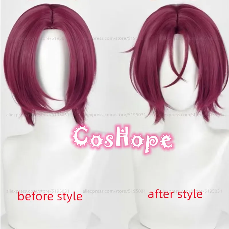 Rin Matsuoka Cosplay Wig 33cm Short Unisex Dark Rose Red Wig Cosplay Anime Cosplay Wigs Heat Resistant Synthetic Wigs