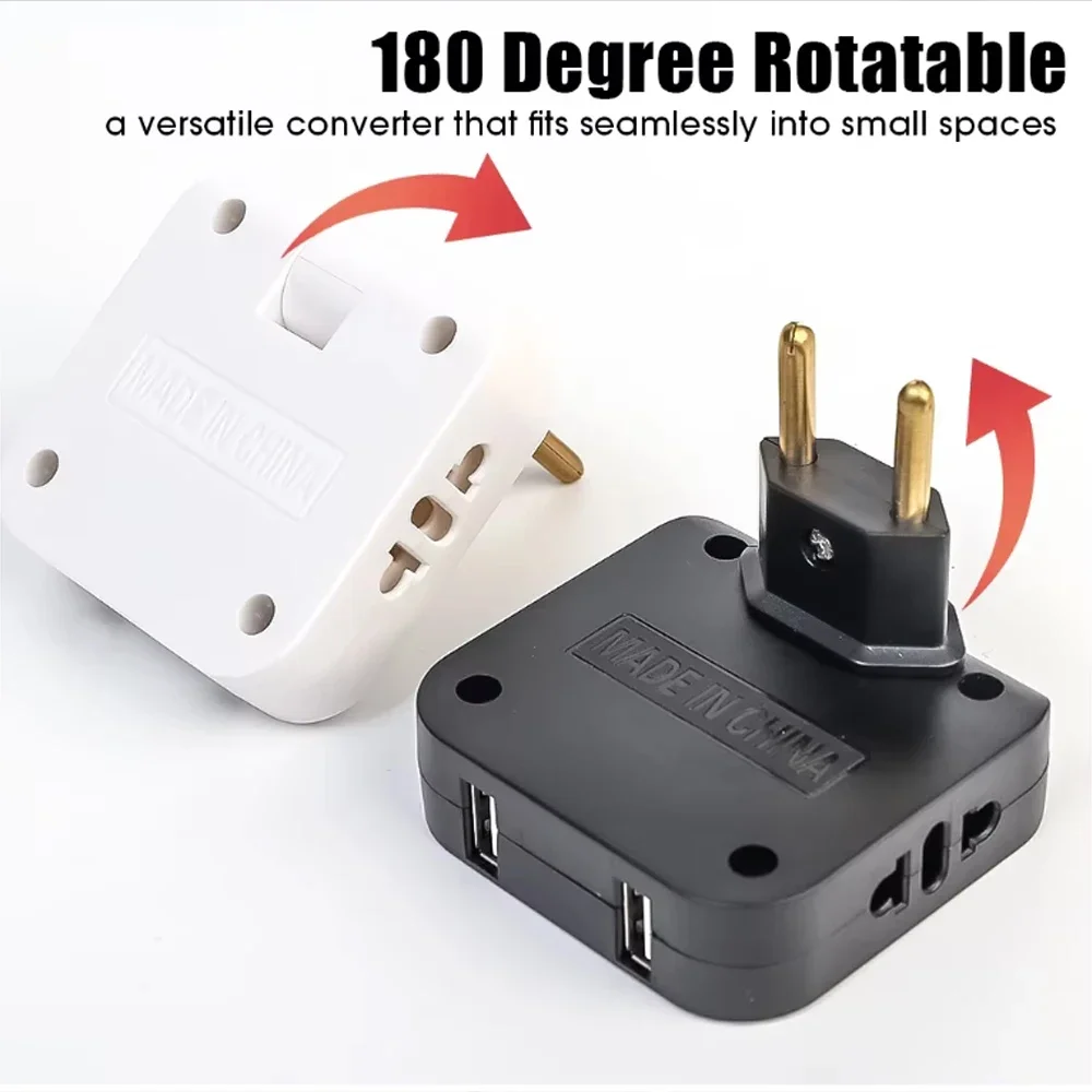 EU Plug AC Outlets 4 in 1 USB To EU Socket Converters 180 Degree Rotatable with 2 USB Ports Electrical Socket AC Outlet