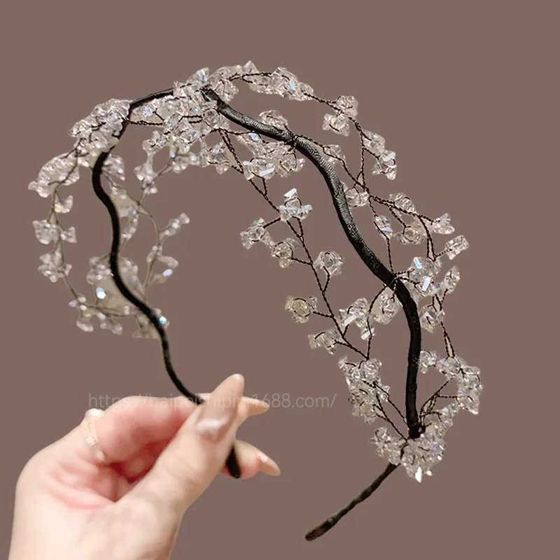 

1pc Heavy Crystal Headband Summer Ethereal Forest Style Wave Hair Hoop for Women Outdoor Versatile High End Hair Accessory