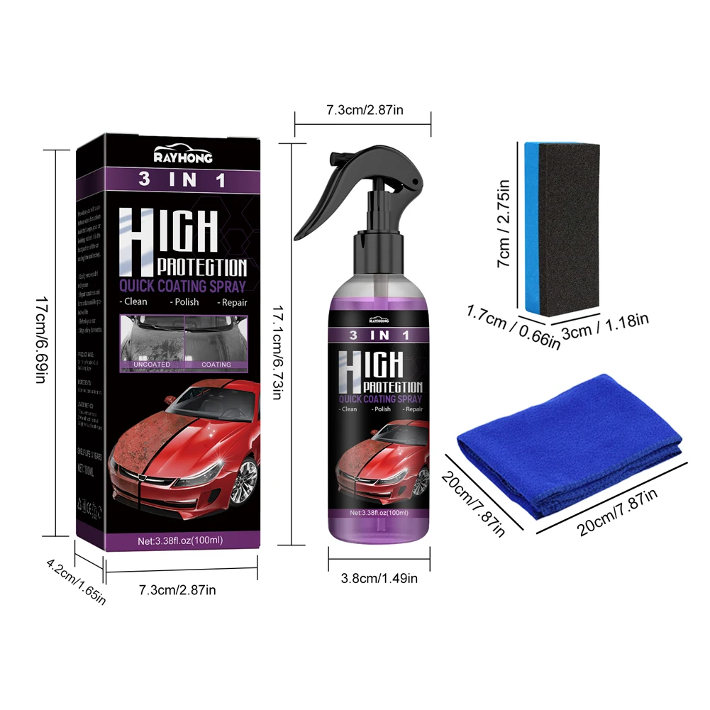 3 In 1 Car Ceramic Coating Spray 30ml/100ml Auto Nano Ceramic Coating Polishing Spraying Wax Car Paint Scratch Repair Remover