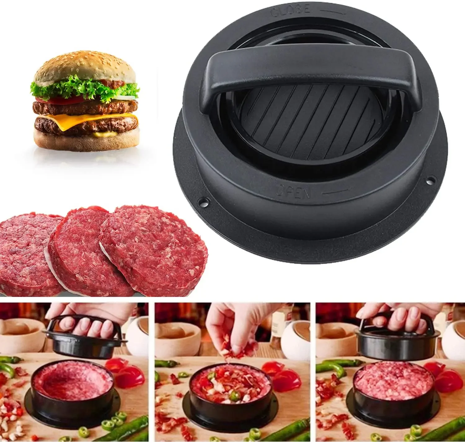 Hamburger Maker Hamburger Press Round Shape Non-Stick Chef Cutlets Hamburger Meat Beef Grill Burger Press Patty Maker Mold Fish