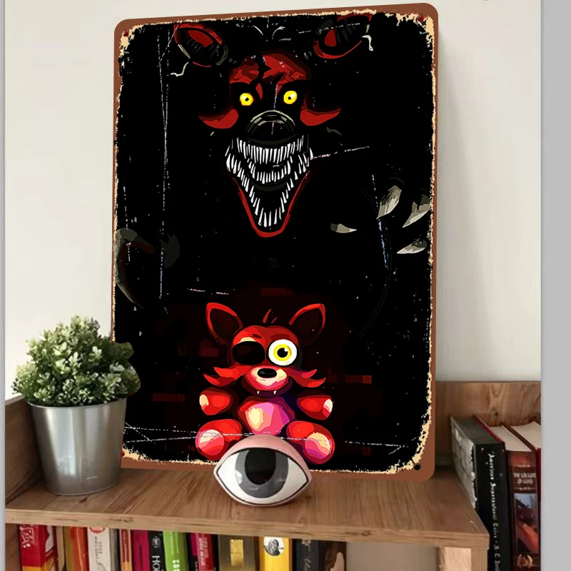 Five Nights at Freddys Foxy Plush vs Nightmare Metal Tin Sign Vintage Wall Art Decor for Game Room