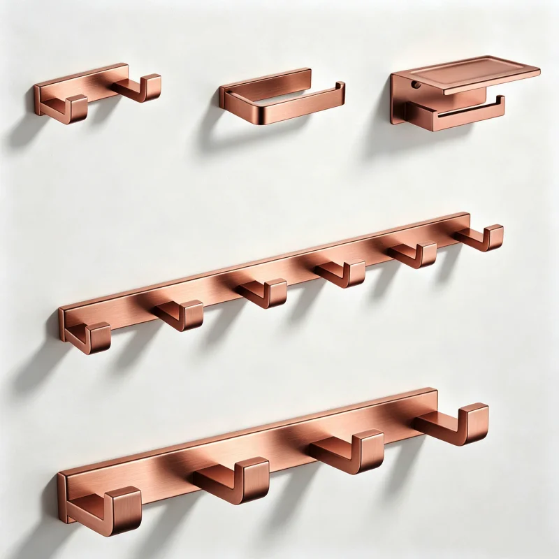 Brushed Rose Gold Wall Mount Shelf Toilet Bath Hardware 2/4/6 Hook Paper Holder Towel Bar Rack Rail Rod Robe Hook Hanger 6
