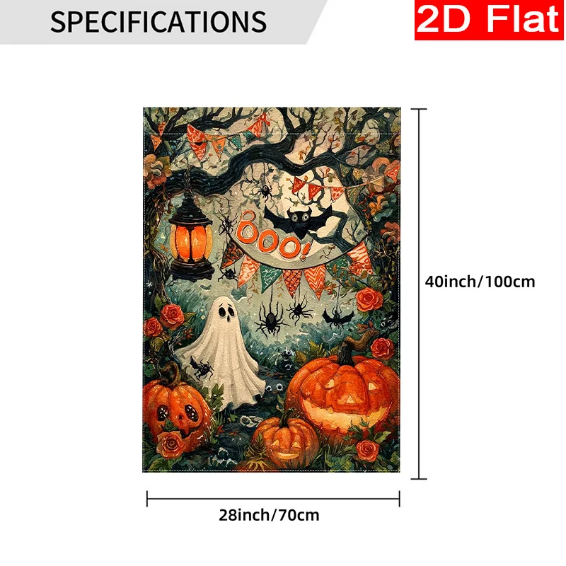 2D Flat - 2D Flat Halloween Ghost Bat Garden Flag, 2-28 X 40 Inches Outdoor Garden Flag, Double-Sided Home Decoration Courtyard Decoration Outdoor Decoration Lawn Decoration Solely Flag