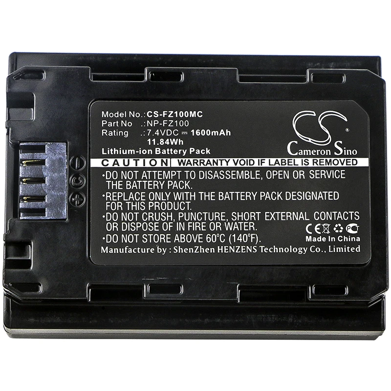 1600 / 2050mAh 7.5V Camera Li-ion Battery for Sony NP-FZ100 BC-QZ1 CS-FZ100MC CS-FZ100MX Alpha A9 A7R Mark 3 A7 Mark 3 ILCE-7M3