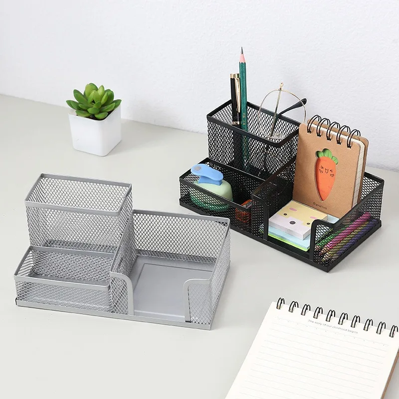 Multifunctional Combined Pen Holder Creative Metal Iron Three Four Grid Storage Student Stationery Organizer Storage Container