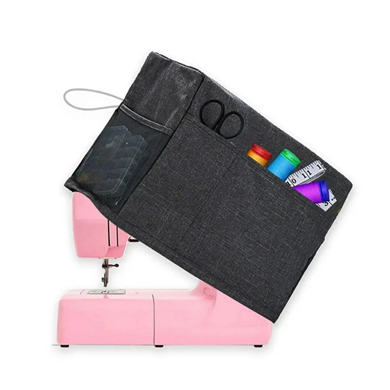 Universal Dust Cover For Sewing Machine With Storage Pockets Waterproof Gift Black Polyester 1 PCS