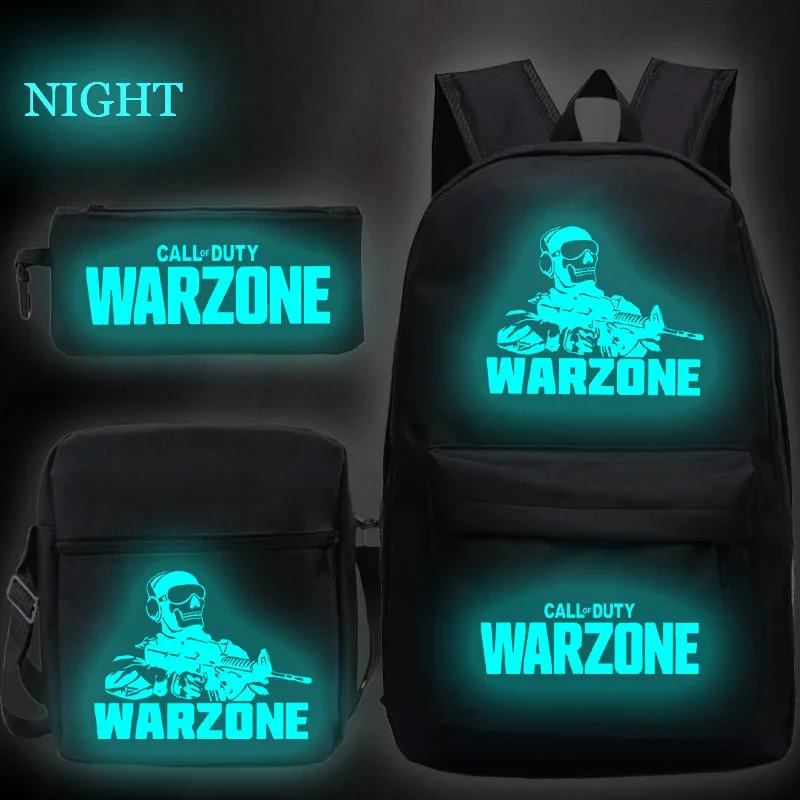 Juego de 3 piezas de Call Of Duty Warzone, mochila luminosa con bandolera, estuche para lápices, mochilas escolares ligeras para niños y niñas