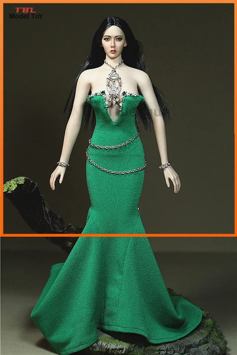 Custom Made 1/6 Scale Emerald Dress Green Diamond Trailing Big skirt for 12inch Action figure Collection toy