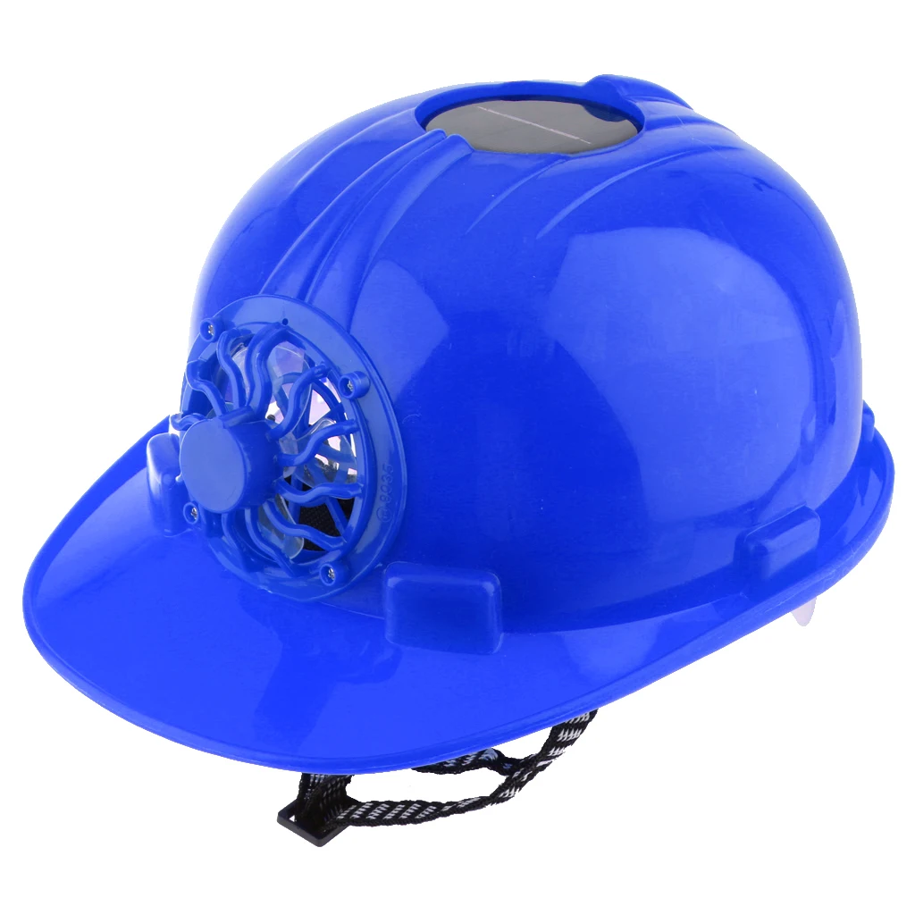 Blue Plastic Safety Helmet with Solar Cooling Fan Hard Hat Cap for Safty Work on Construction Sites