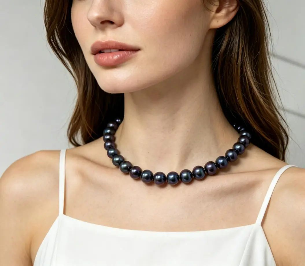 

High Quality 10mm Black Natural Freshwater Pearl Necklace For Woman Man Trendy 925 Sterling Silver Choker Jewelry