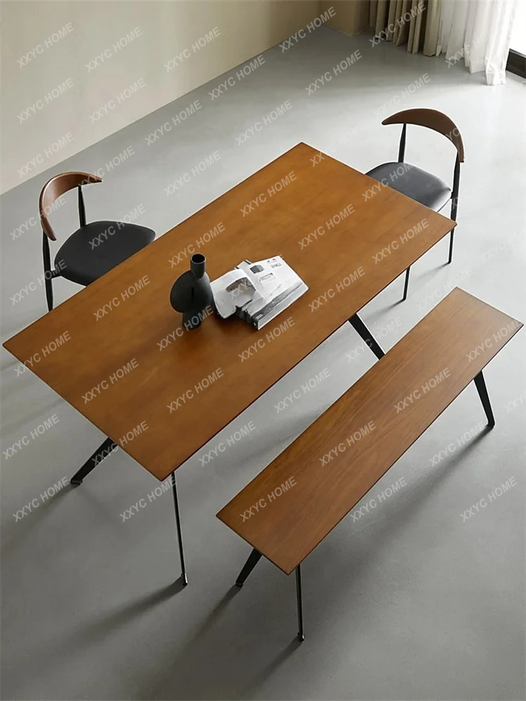 A  Nordic Simple Solid Wood Dining Table Modern Minimalist Creative Log Desk Industrial Style Iron Retro Domestic