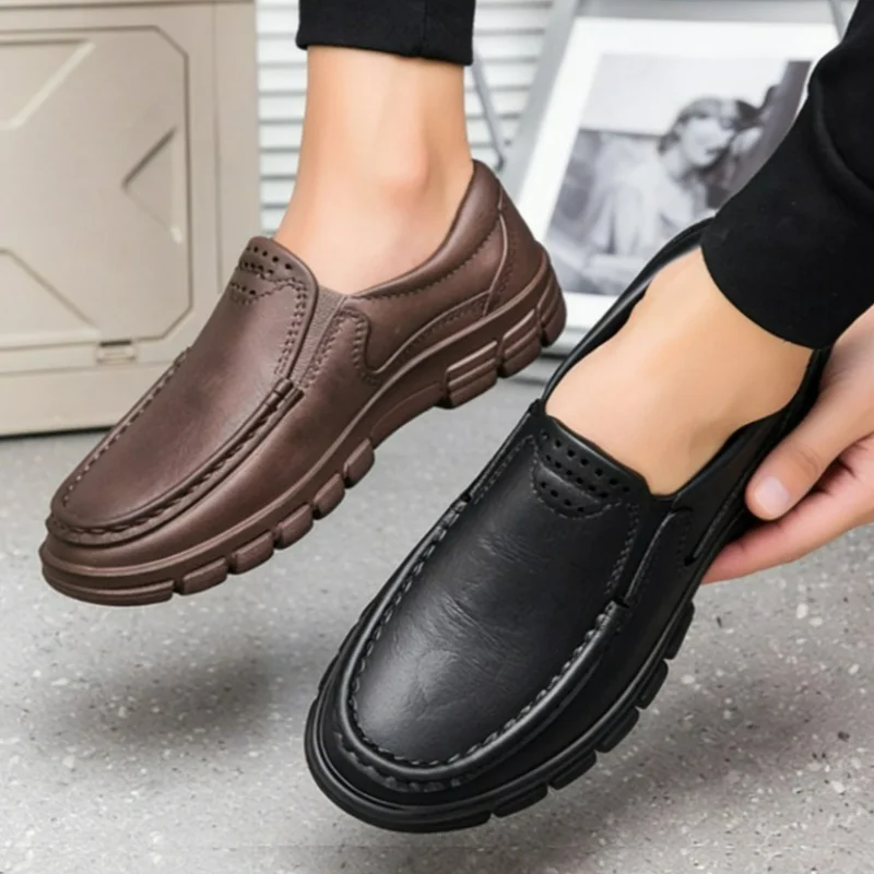 Men's New Vintage Style Casual Slip-On Shoes for Teenagers Seasons Soft One-Piece Flat-Soled -Proof Loafers
