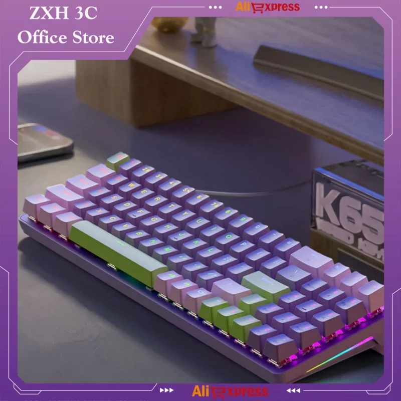 K65 Wired Mechanical Keyboard Hot Swappable Customized Two Color Translucent Esports Game Computer Peripherals Female Gift