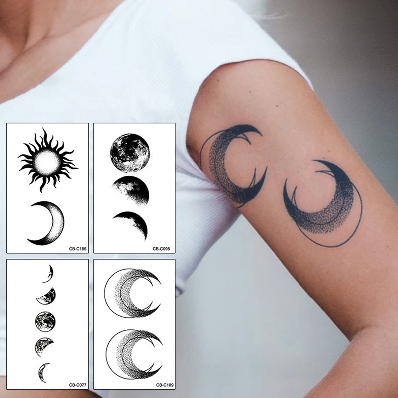 1 Sheet Herbal Juice Semi Permanent Moon Tattoo Stickers Body Decoration Makeup Temporary Forearm Tattoo Stickers