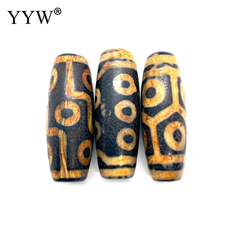 Natural Stone Tibetan Agate Dzi Beads 14x39mm Barrel-Shaped Old Black Yellow Loose Beads Diy Bracelet Jewelry Accessories