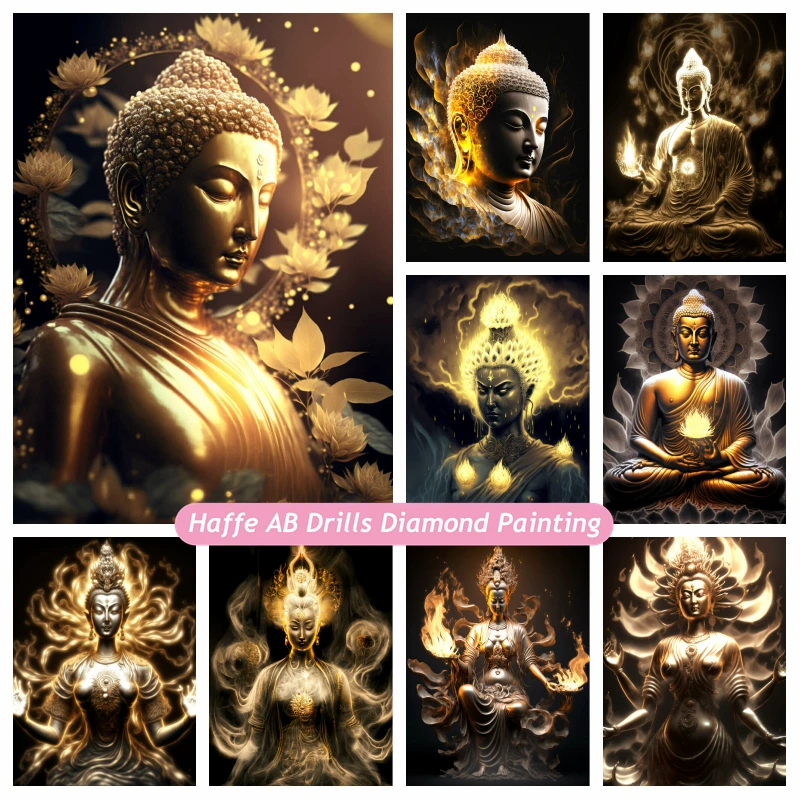 

5d Black Gold Buddha Diamond Painting AB Drills Buddism Godness Guanyin Art Cross Stitch Mosaic Complete Kits Home Decor