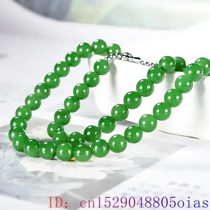 Green Real Jade Beads Necklace Chalcedony Stone Natural Jewelry Gift Beaded Designer Vintage Amulet Gemstone