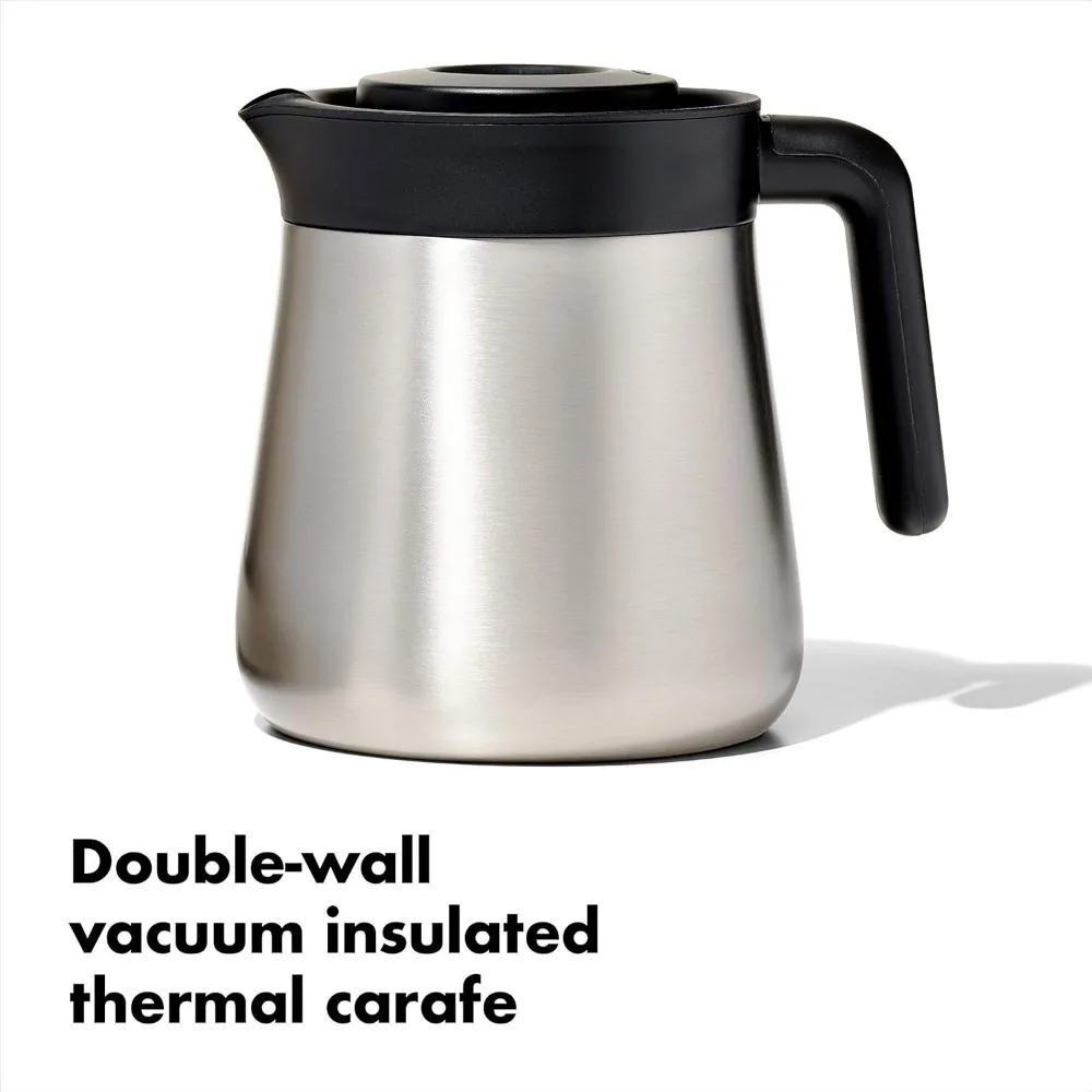 Cafetière noire en acier inoxydable avec fonction de nettoyage automatique, cafetière thermique, brassage de 8 tasses