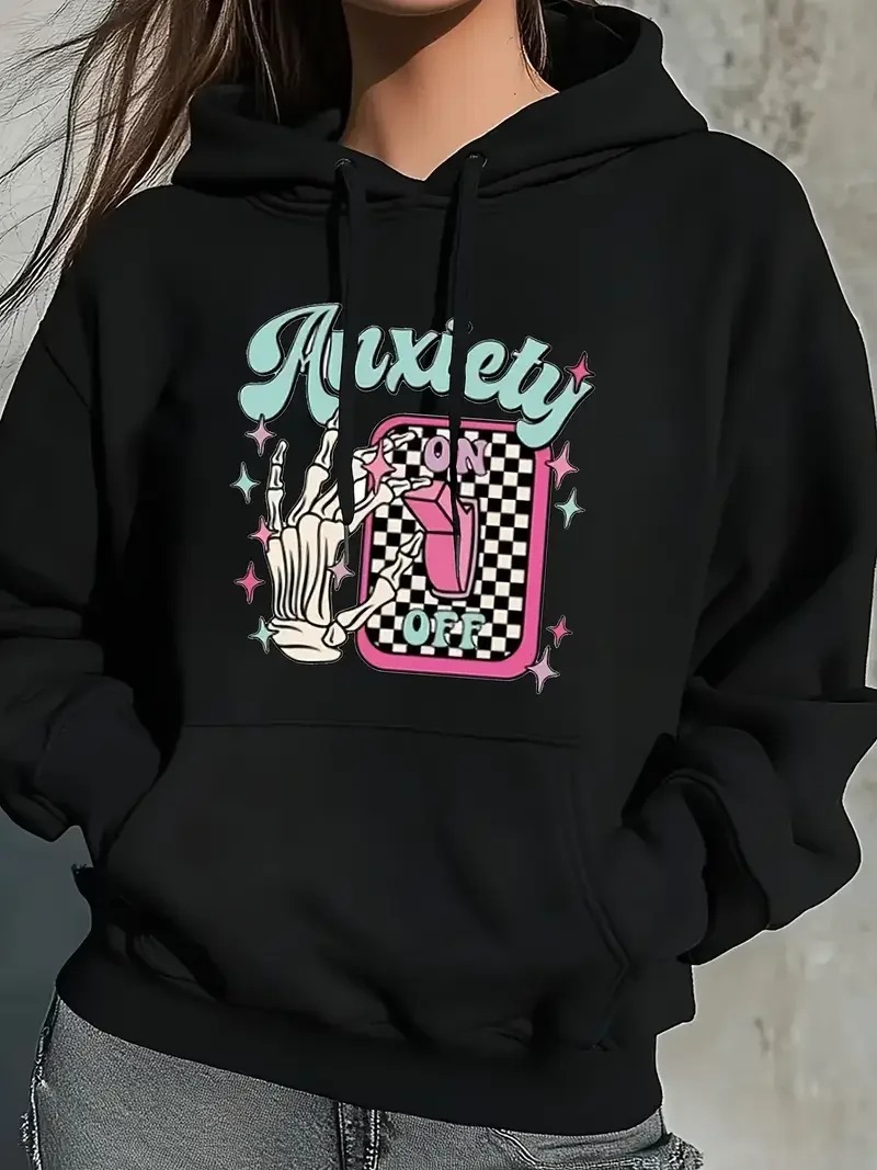 

Стильная толстовка больших размеров со льдом, кофе, тревоги, черепа, графический принт, толстовка с длинными рукавами и шнурком, 550 г/м2, K Pop Demon Hunter