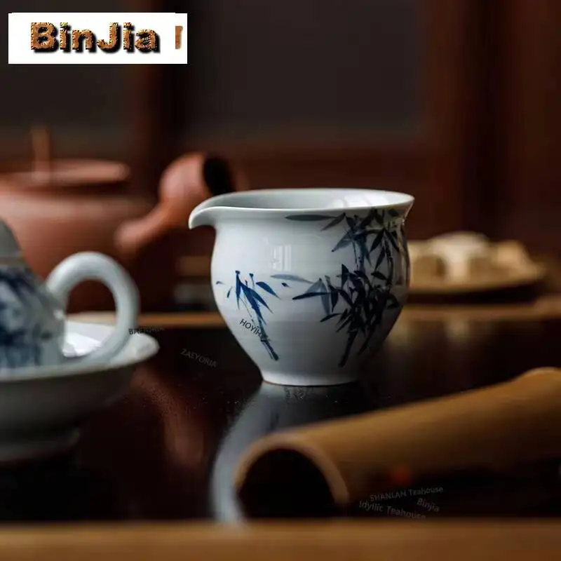 155ml Hand-painted Blue Bamboo Tea Pitcher Divide Tea Cha Hai Dispenser Justice Cup Fair Mug Tea Ceremony Decoration Accessories