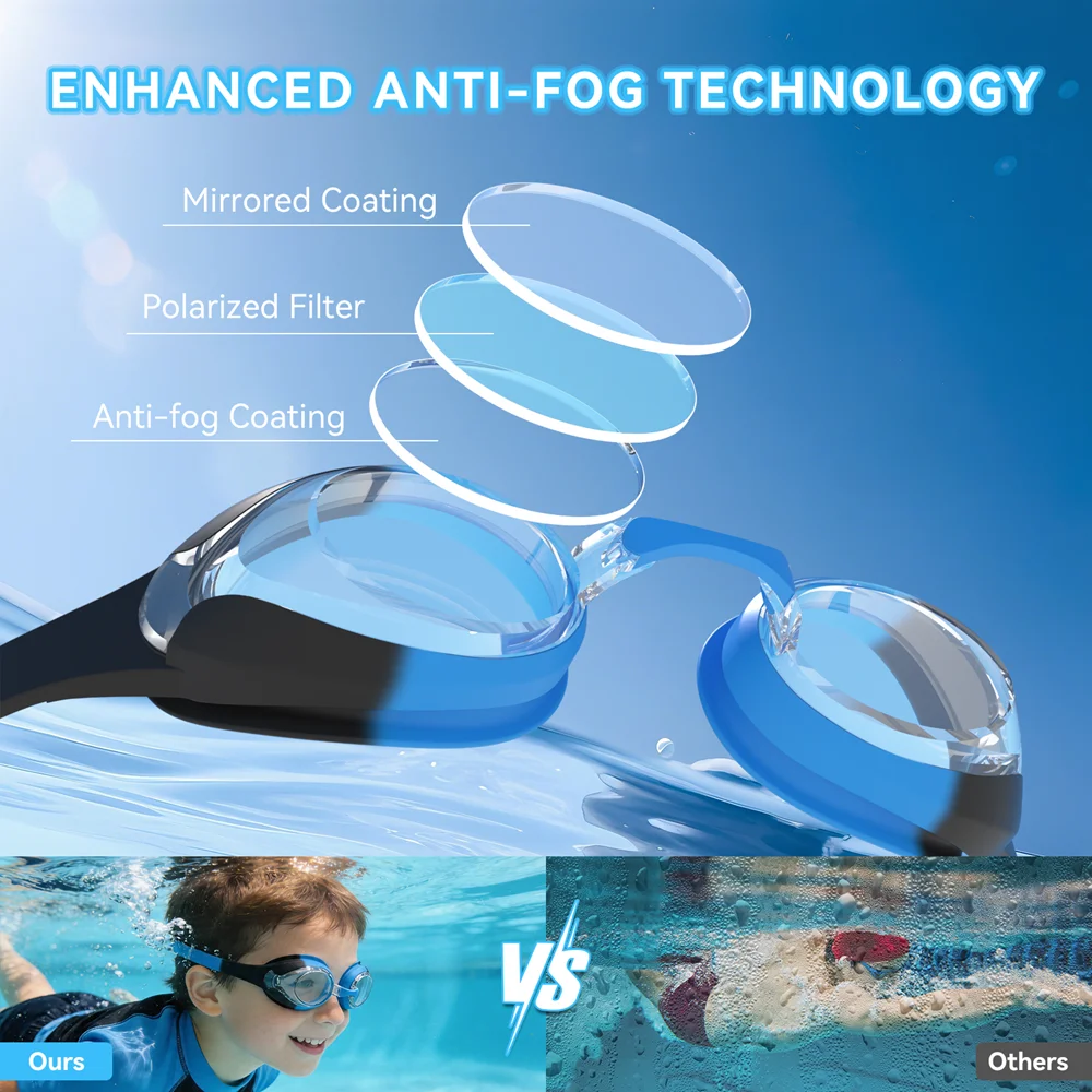 Schwimmbrille für Kinder, Schwimmbrille, beschlagfrei und auslaufsicher, schnell verstellbarer Riemen, austauschbare Nasenbrücke, für Mädchen und Jungen im Alter von 3–14 Jahren – Detail 4