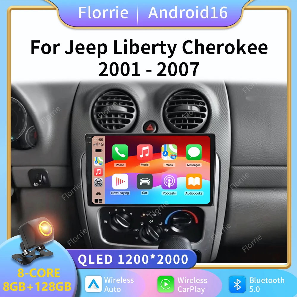 Android 16 Car Radio Stereo Head Unit For Jeep Liberty Cherokee 2002-2007 Multimedia Video Player GPS Navigation 8 Core