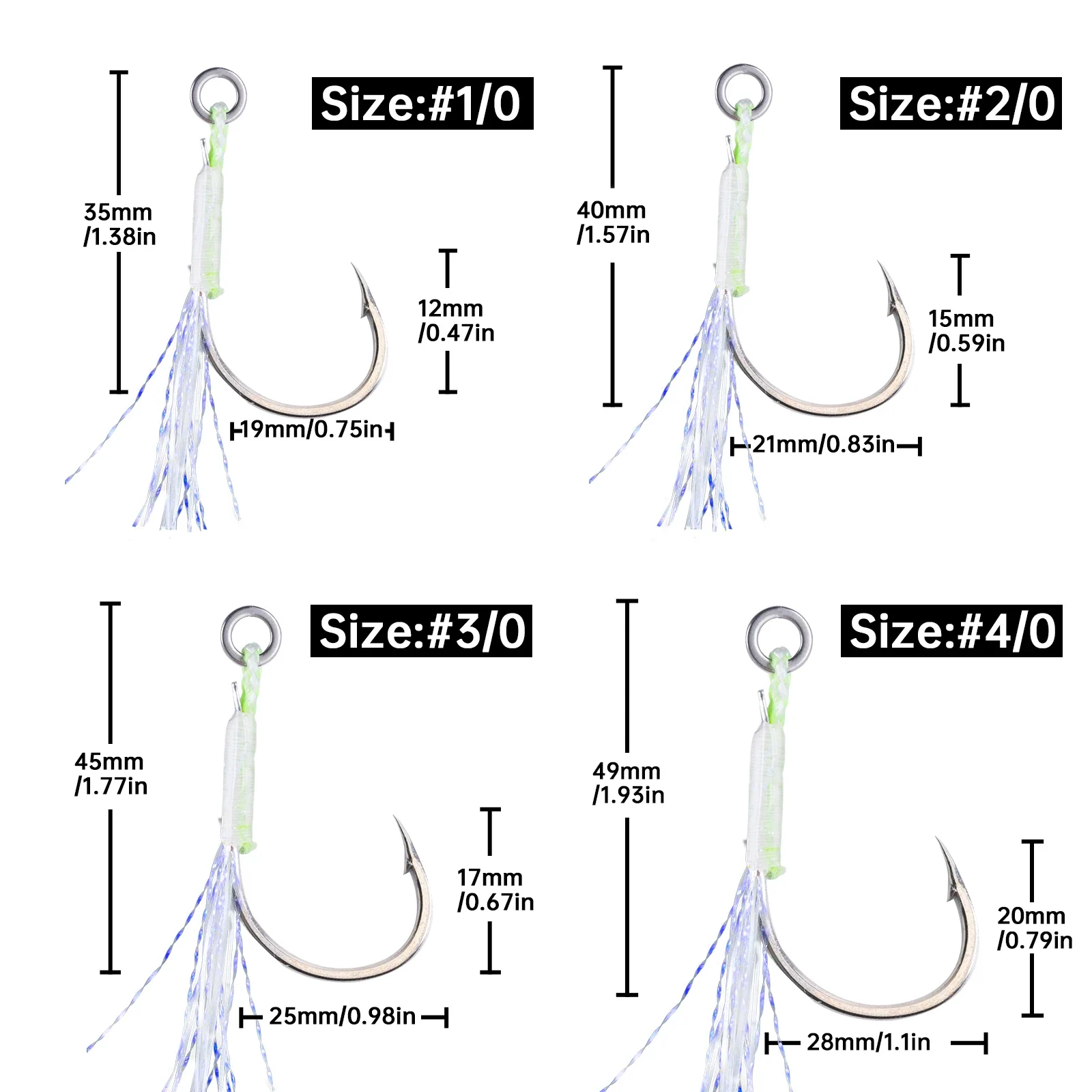 Goture Assist Hooks for Slow Jigging Metal Jig Barbed Hook Tying Up Fishhook with Teaser Feather Saltwater Fishing Hook Set