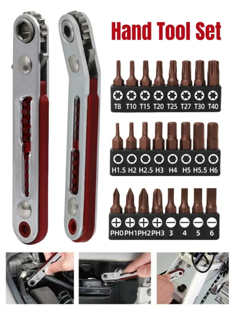 Rechtwinkliger Bidirektionaler Ratschenschraubendreher-Steckschlüsselsatz mit 1/4 Zoll Sechskantgriff, Torx-Schlitz, DIY Multifunktionales Handwerkzeug – Detail 12