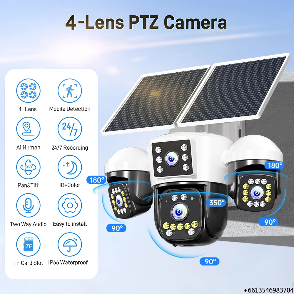 NyteElf 12MP Ultra HD 4G Sim Card Solar PTZ AOV Camera Four Lens PTZ Humanoid Tracking Detection Voice Alarm Solar CCTV Camera - view 4