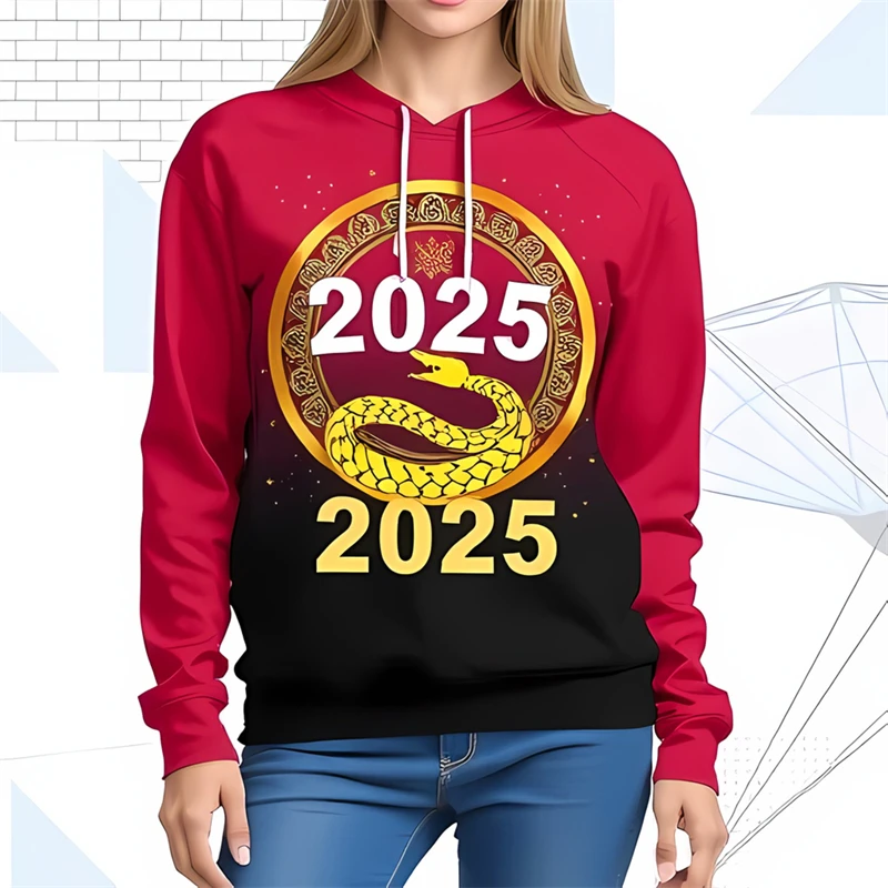 2025 Snake Year Chinese New Year Hoodies For Men Women Zodiac Snake Graphic 3D Printed Pullover Long Sleeves Kids Y2K Hoodies