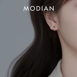 Modian 925 Sterling Silver Simple Rainbow Color Ear Buckles for Women 14k Gold Plated Gorgeous Real Silver Earrings Fine Jewelry