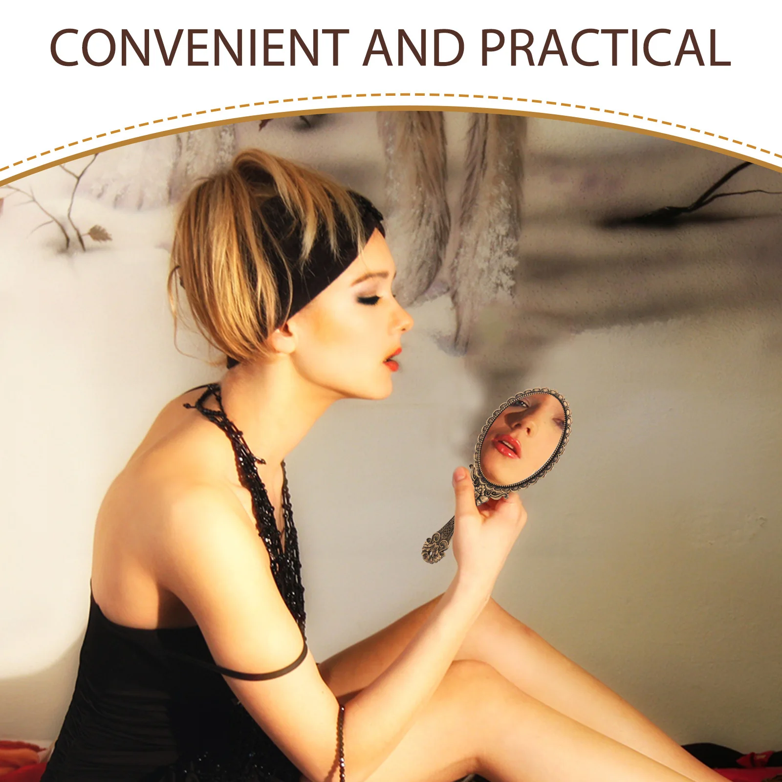 Small Vintage Hand Mirror Embossed Floral Decoration High Definition Portable for Travel and Everyday Beauty Routine Touch Ups