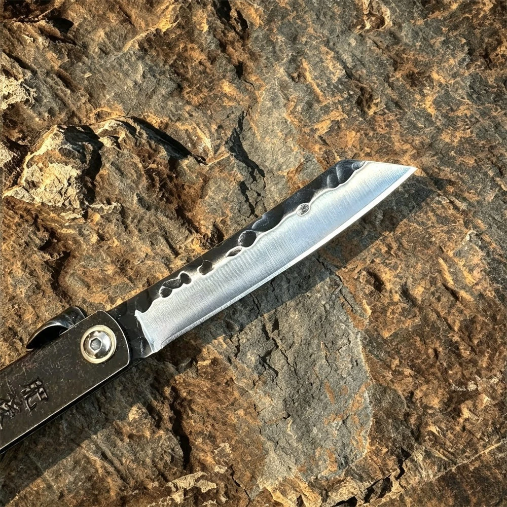 Damascus Gray Portable Pocket Folding Knife Stainless Steel Material with Knife Sheath Outdoor Travel Camping Cutting Tool