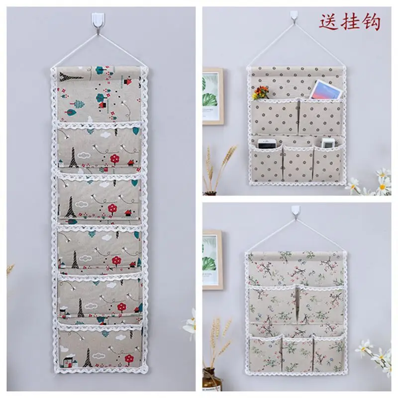 Net Red Fabric Hanging Bag Door Wall Cotton Linen Storage Bag Wardrobe Multi-layer Finishing Bag Student Dormitory Storage