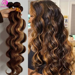 30 32 Inch Accentueren Body Wave Bundel 100% Mensenhaar Bundel P4/27 Honingbruine Braziliaanse Haarbundels 1 3 4 Remy Haarbundel