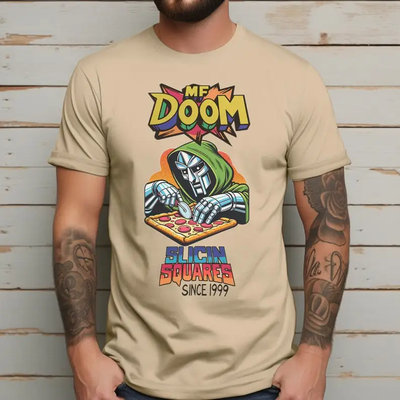 MF DOOM T-Shirt Comic Vintage Style - Hip Hop Icon Graphic Tee -Retro Rapper Shirt - Legend Hip Hop Gift Shirt 'Slicin Squares'