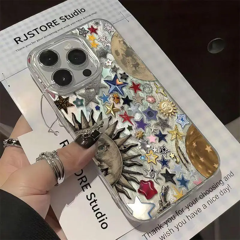 Sun Star Acrylic Phone Case for iPhone 16E 15 14 13 12 11 Pro Max XS XR 7 8 Plus Screen Protector Casing Shockproof Cover